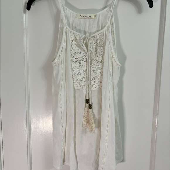 Solitaire White Embellished Tie Front Camisole - Picture 1 of 3